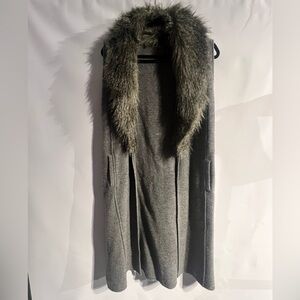 Chico's Charcoal Wool Blend Vest with Faux Fur